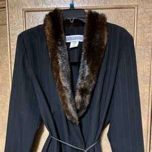 Size 14 - 2 piece black suit with fur like collar